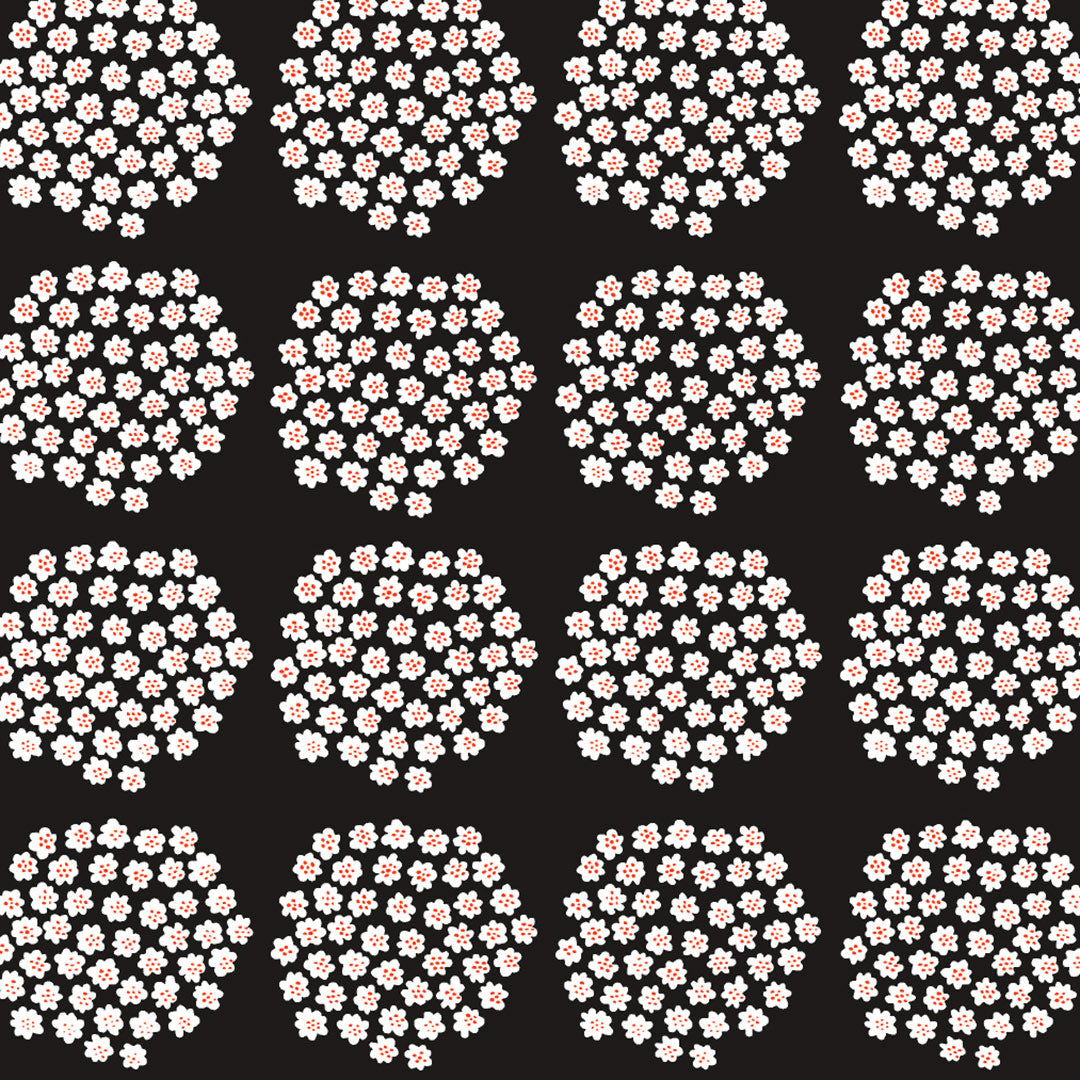 Marimekko Puketti Charcoal / White / Red Acrylic-Coated Cotton Fabric
