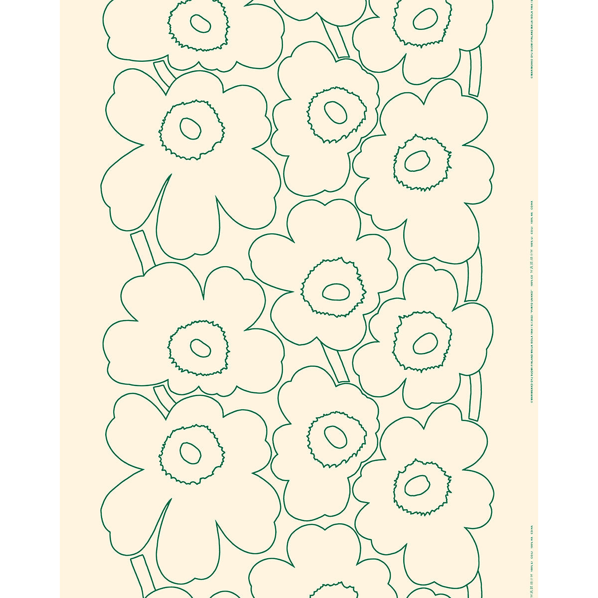 Marimekko Piirto Unikko Off White / Dark Green Linen Fabric