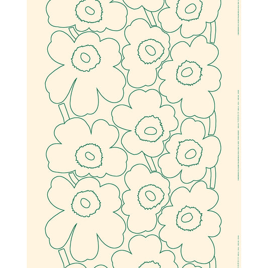 Marimekko Piirto Unikko Off White / Dark Green Linen Fabric