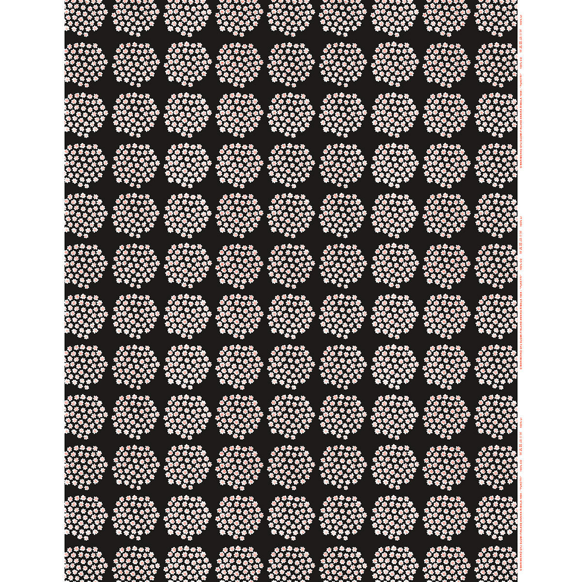 Marimekko Puketti Charcoal / White / Red Acrylic-Coated Cotton Fabric