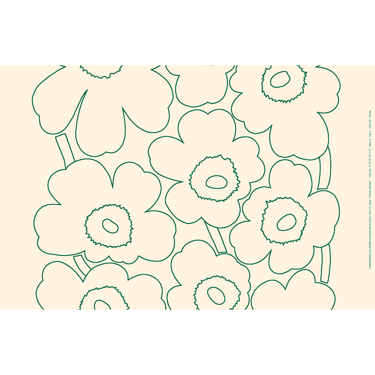 Marimekko Piirto Unikko Off White / Dark Green Linen Fabric