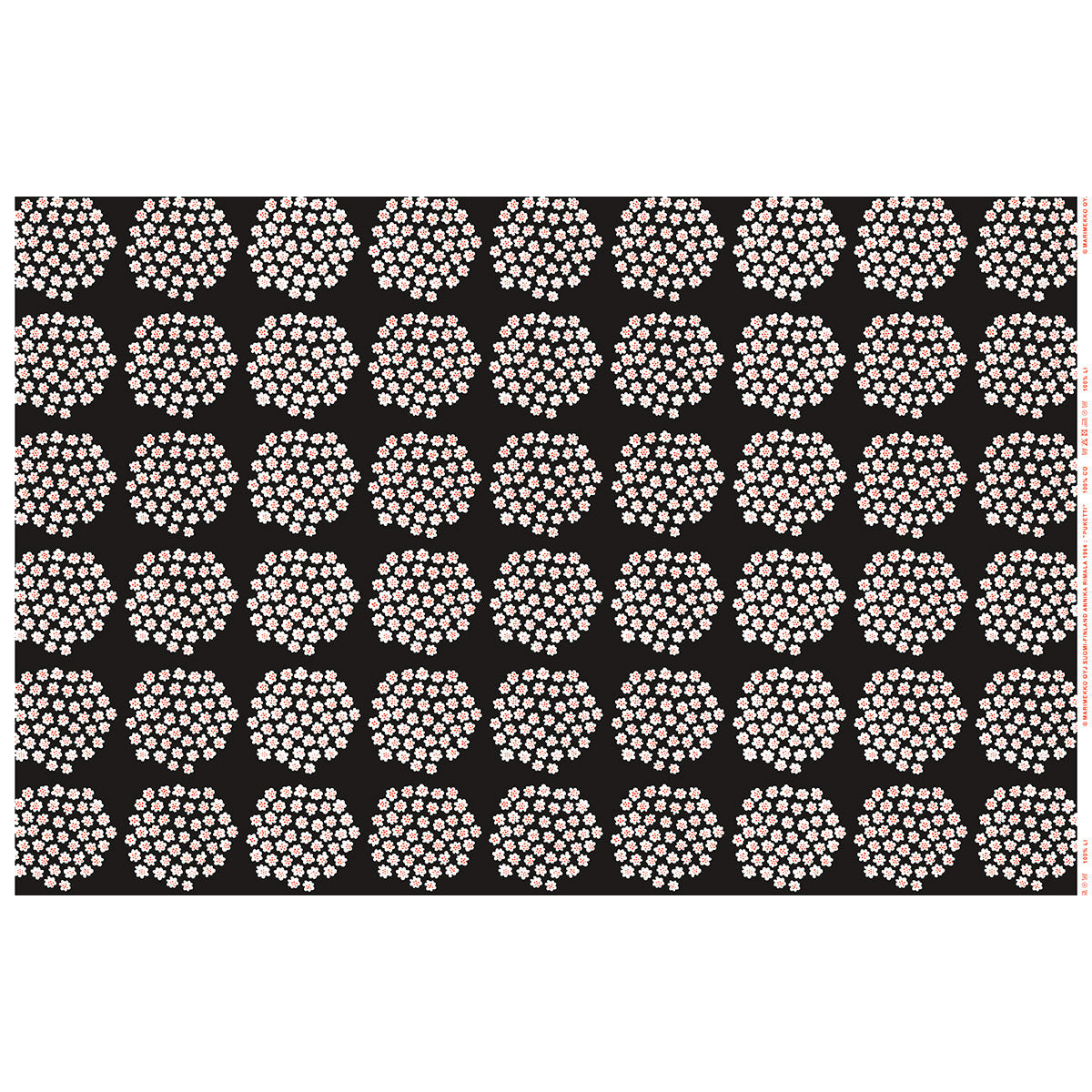 Marimekko Puketti Charcoal / White / Red Acrylic-Coated Cotton Fabric